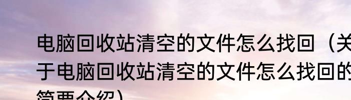 电脑回收站清空的文件怎么找回（关于电脑回收站清空的文件怎么找回的简要介绍）