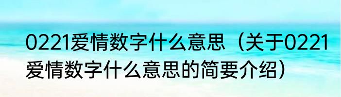 0221爱情数字什么意思（关于0221爱情数字什么意思的简要介绍）