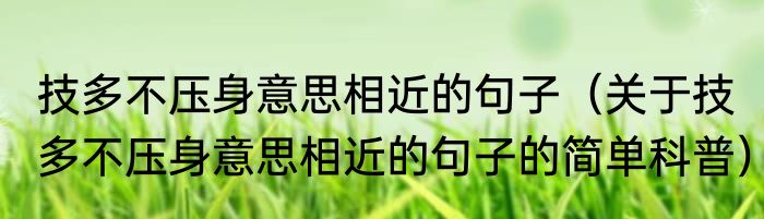技多不压身意思相近的句子（关于技多不压身意思相近的句子的简单科普）