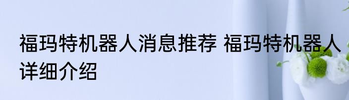 福玛特机器人消息推荐 福玛特机器人详细介绍