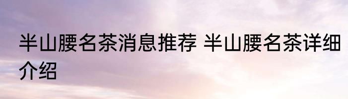 半山腰名茶消息推荐 半山腰名茶详细介绍