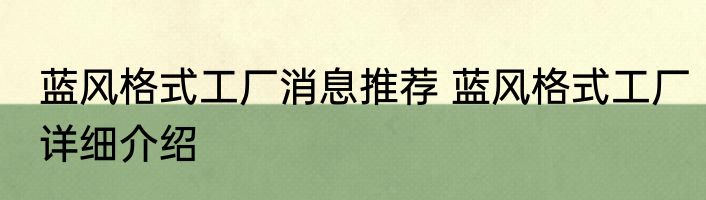 蓝风格式工厂消息推荐 蓝风格式工厂详细介绍