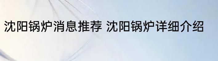 沈阳锅炉消息推荐 沈阳锅炉详细介绍