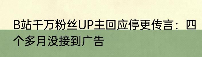 B站千万粉丝UP主回应停更传言：四个多月没接到广告