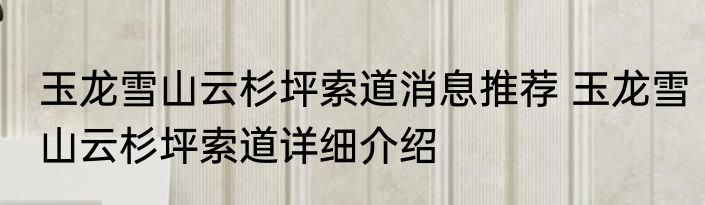 玉龙雪山云杉坪索道消息推荐 玉龙雪山云杉坪索道详细介绍