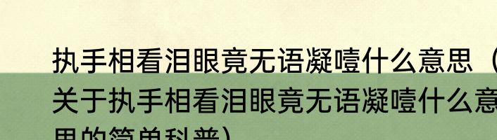 执手相看泪眼竟无语凝噎什么意思（关于执手相看泪眼竟无语凝噎什么意思的简单科普）