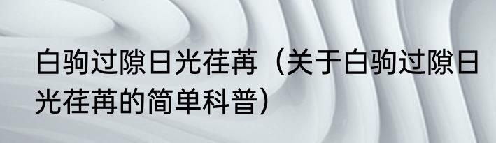 白驹过隙日光荏苒（关于白驹过隙日光荏苒的简单科普）