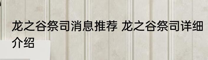 龙之谷祭司消息推荐 龙之谷祭司详细介绍