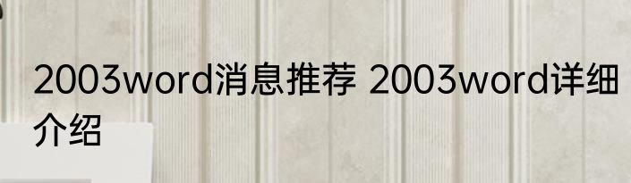2003word消息推荐 2003word详细介绍