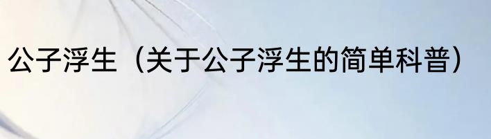公子浮生（关于公子浮生的简单科普）