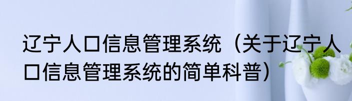 辽宁人口信息管理系统（关于辽宁人口信息管理系统的简单科普）