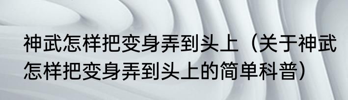 神武怎样把变身弄到头上（关于神武怎样把变身弄到头上的简单科普）