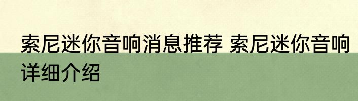 索尼迷你音响消息推荐 索尼迷你音响详细介绍