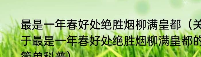 最是一年春好处绝胜烟柳满皇都（关于最是一年春好处绝胜烟柳满皇都的简单科普）