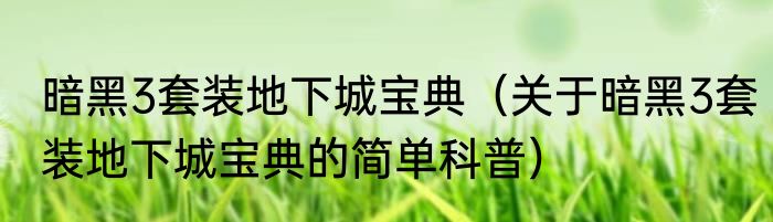 暗黑3套装地下城宝典（关于暗黑3套装地下城宝典的简单科普）
