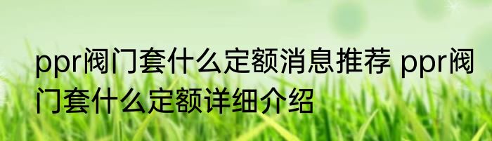 ppr阀门套什么定额消息推荐 ppr阀门套什么定额详细介绍