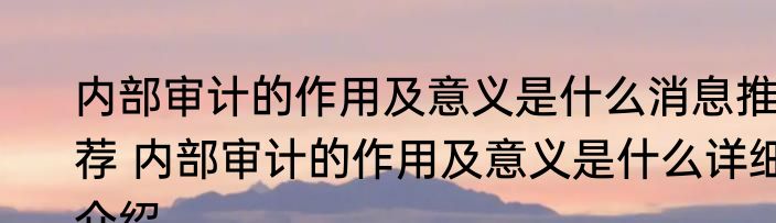 内部审计的作用及意义是什么消息推荐 内部审计的作用及意义是什么详细介绍