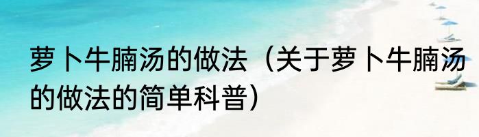 萝卜牛腩汤的做法（关于萝卜牛腩汤的做法的简单科普）