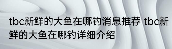tbc新鲜的大鱼在哪钓消息推荐 tbc新鲜的大鱼在哪钓详细介绍