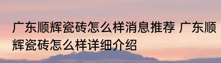 广东顺辉瓷砖怎么样消息推荐 广东顺辉瓷砖怎么样详细介绍