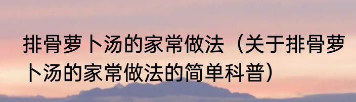 排骨萝卜汤的家常做法（关于排骨萝卜汤的家常做法的简单科普）
