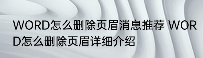 WORD怎么删除页眉消息推荐 WORD怎么删除页眉详细介绍