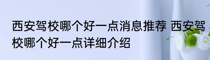 西安驾校哪个好一点消息推荐 西安驾校哪个好一点详细介绍