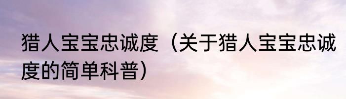 猎人宝宝忠诚度（关于猎人宝宝忠诚度的简单科普）