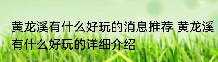 黄龙溪有什么好玩的消息推荐 黄龙溪有什么好玩的详细介绍