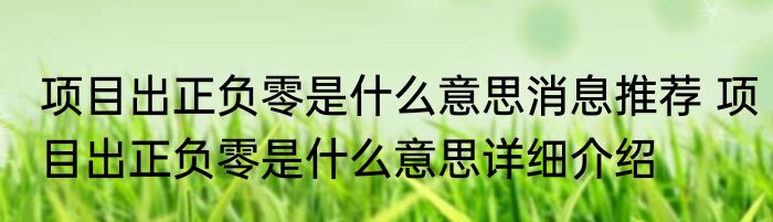 项目出正负零是什么意思消息推荐 项目出正负零是什么意思详细介绍