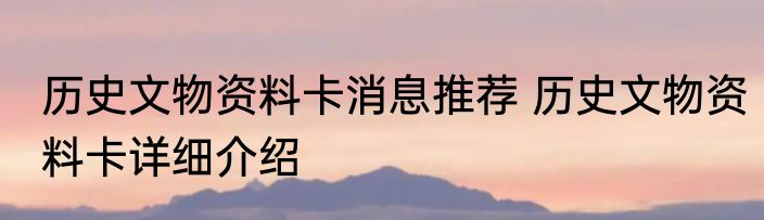 历史文物资料卡消息推荐 历史文物资料卡详细介绍