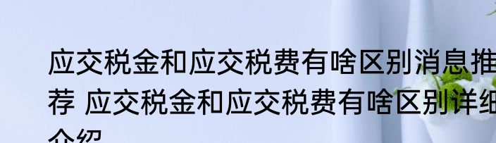 应交税金和应交税费有啥区别消息推荐 应交税金和应交税费有啥区别详细介绍
