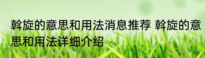 斡旋的意思和用法消息推荐 斡旋的意思和用法详细介绍