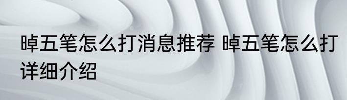 晫五笔怎么打消息推荐 晫五笔怎么打详细介绍