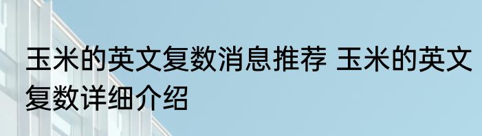 玉米的英文复数消息推荐 玉米的英文复数详细介绍