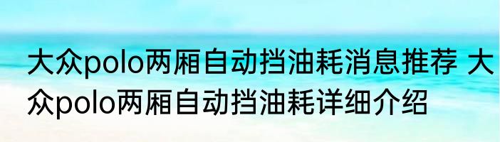 大众polo两厢自动挡油耗消息推荐 大众polo两厢自动挡油耗详细介绍