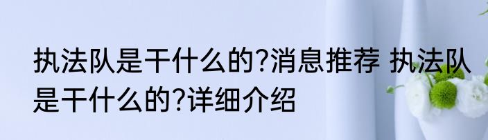 执法队是干什么的?消息推荐 执法队是干什么的?详细介绍