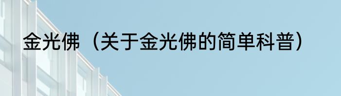 金光佛（关于金光佛的简单科普）