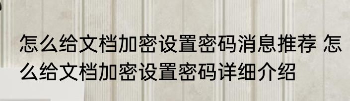 怎么给文档加密设置密码消息推荐 怎么给文档加密设置密码详细介绍