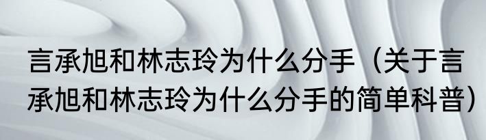 言承旭和林志玲为什么分手（关于言承旭和林志玲为什么分手的简单科普）