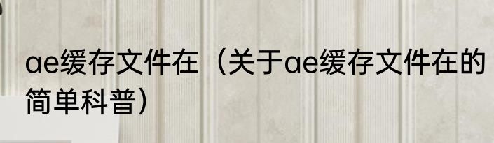 ae缓存文件在（关于ae缓存文件在的简单科普）