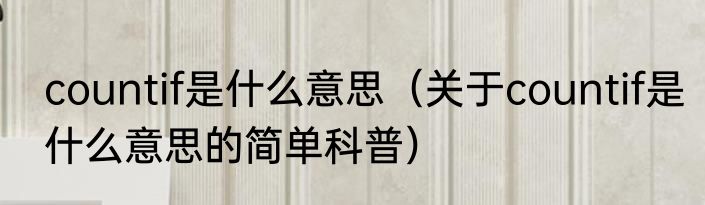 countif是什么意思（关于countif是什么意思的简单科普）