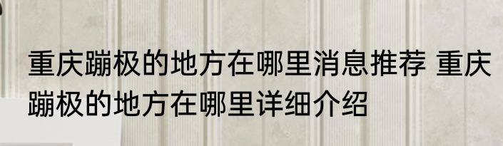 重庆蹦极的地方在哪里消息推荐 重庆蹦极的地方在哪里详细介绍