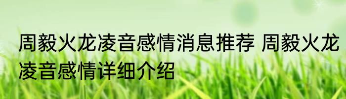 周毅火龙凌音感情消息推荐 周毅火龙凌音感情详细介绍