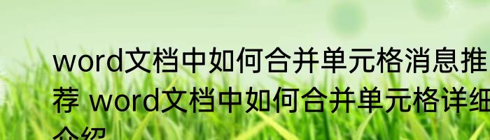 word文档中如何合并单元格消息推荐 word文档中如何合并单元格详细介绍