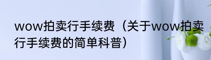 wow拍卖行手续费（关于wow拍卖行手续费的简单科普）