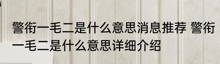 警衔一毛二是什么意思消息推荐 警衔一毛二是什么意思详细介绍