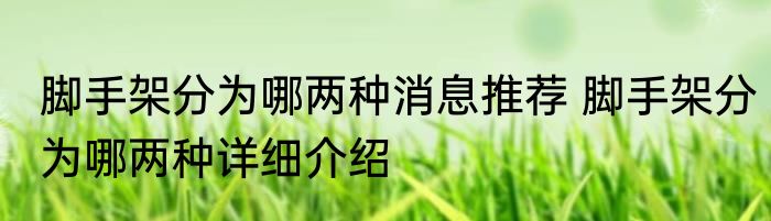 脚手架分为哪两种消息推荐 脚手架分为哪两种详细介绍