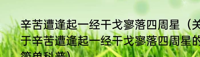 辛苦遭逢起一经干戈寥落四周星（关于辛苦遭逢起一经干戈寥落四周星的简单科普）