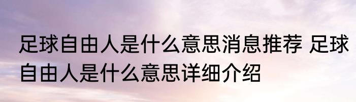 足球自由人是什么意思消息推荐 足球自由人是什么意思详细介绍